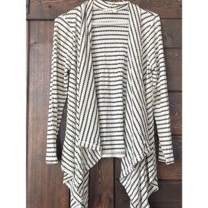 meraki Black & Cream Striped Draped Open-Front Cardigan